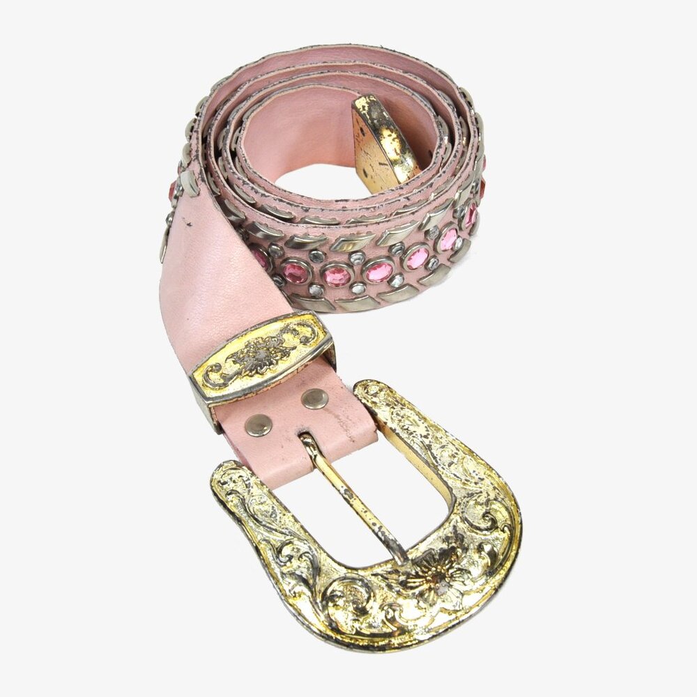 Pink Leather Rhinestone Belt, M
